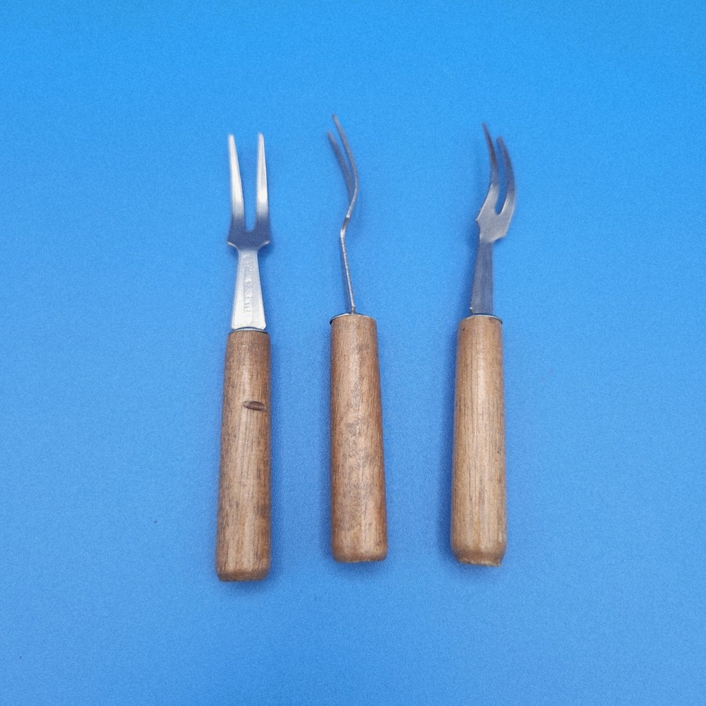 Vintage Cocktail Appetizer Forks with wooden handles - Set of Three